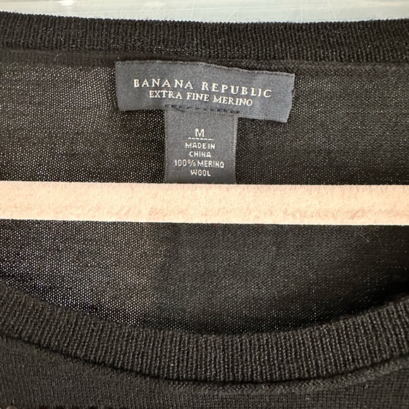 Banana Republic Sequined Striped Merino Wool 3/4 Sleeve Black Sweater Medium - Picture 16 of 16